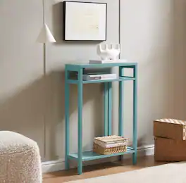 Kings Brand Furniture - Bisbee Wood Console Table with 2 Open Storage Shelves - Teal