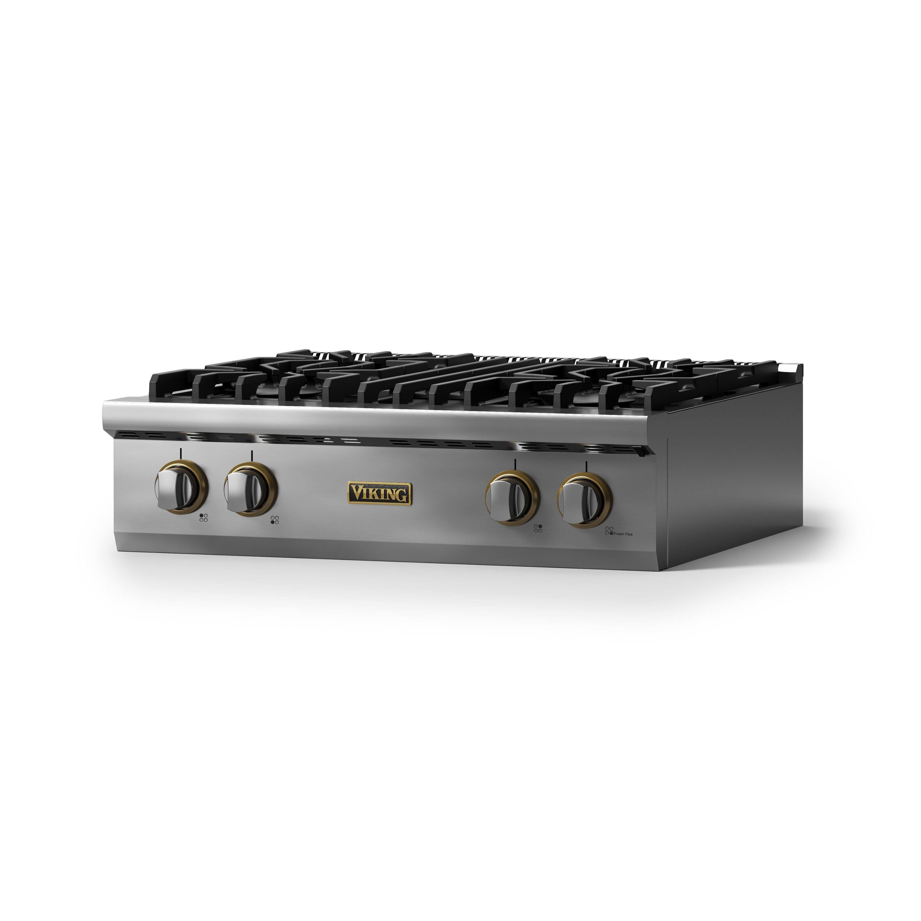 Angle. Viking - 30"W. Pro5S 4 Burner Built-in Gas Sealed Burner Rangetop-LP-Stainless Steel/Brushed Brass - Stainless Steel.