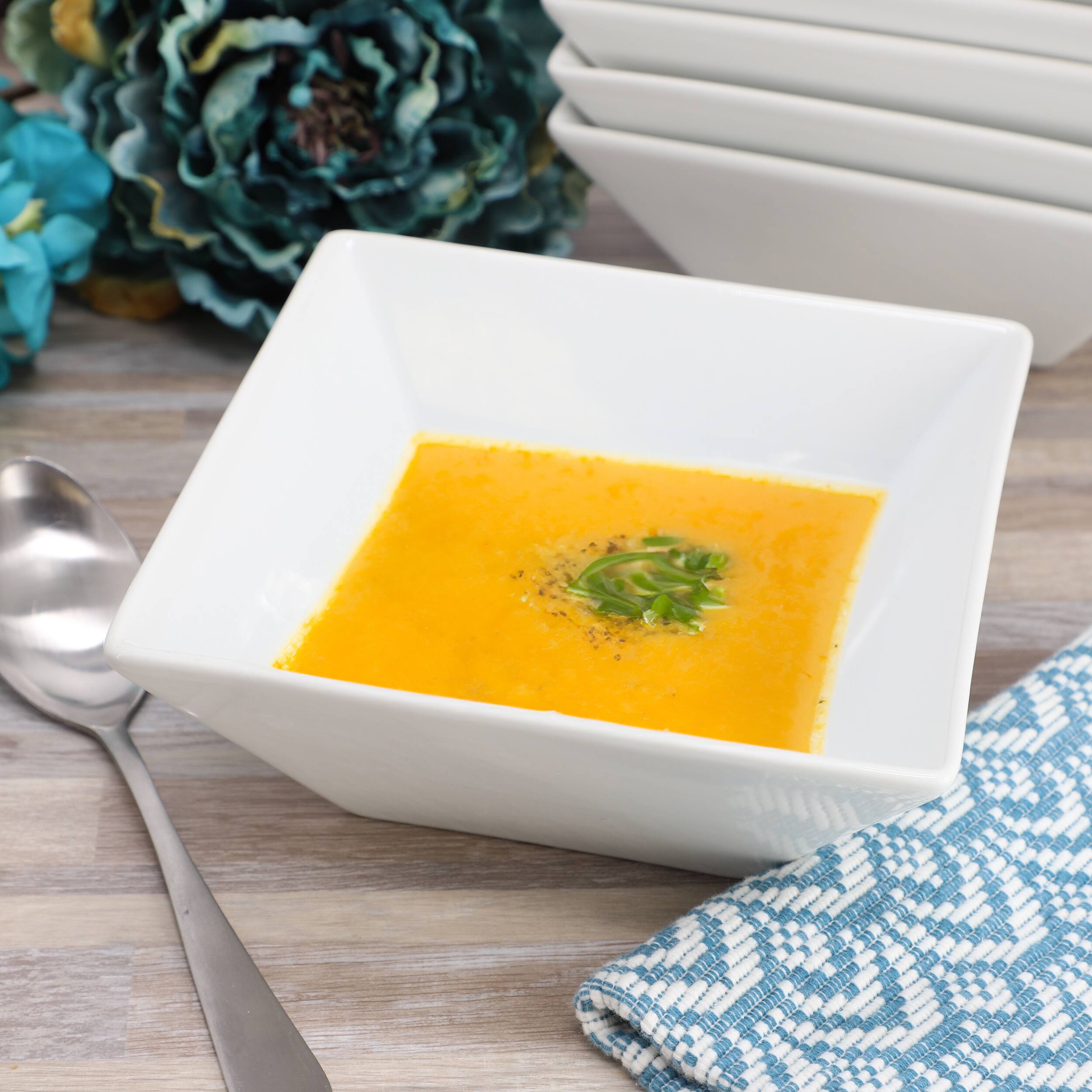 Alt View 4. Our Table - Our Table Simply White 6 Piece 26 Ounce Fine Ceramic Square Soup Bowl Set in White - White.