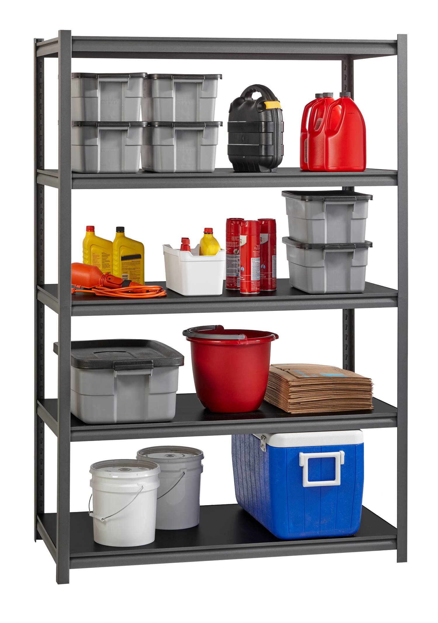 Alt View 5. Iron Horse - Iron Horse 3200 Riveted Steel Shelving, 5-Shelf, 24Dx48Wx72H, Gunmetal Gray / Black - Gunmetal Gray.
