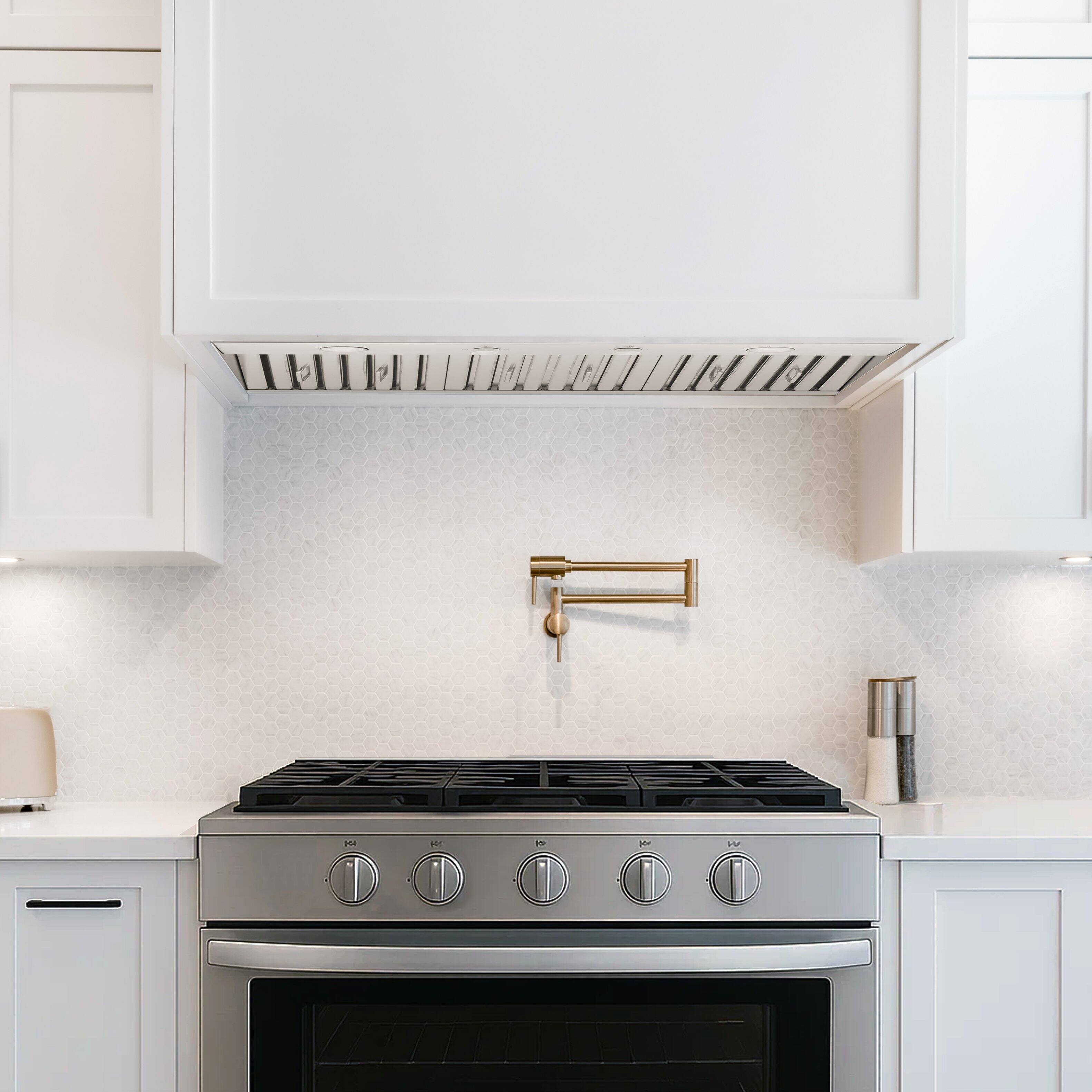Angle. Hauslane - Hauslane Range Hood Insert ,Stainless Steel Built-In Range Hood with 3-SPEED Dual Control Knobs - Stainless Steel.