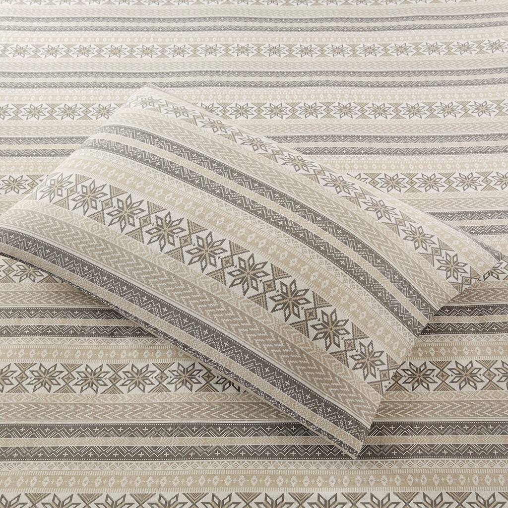 Alt View 2. Gracie Mills - Gracie Mills Persephone Cotton Flannel Sheet Set - Gray/Taupe Nordic.