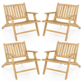 Gymax - 4PCS Teak Wood Outdoor Reclining Chair w/ Comfortable Backrest & Armrests - Natural