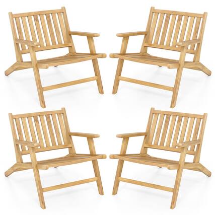 Front. Gymax - Gymax 4PCS Teak Wood Outdoor Reclining Chair w/ Comfortable Backrest & Armrests - Natural.