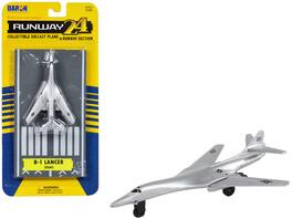 Runway24 - Rockwell B-1 Lancer Bomber Aircraft United States Air Force with Runway Section Diecast Model Airplane - Silver Metallic