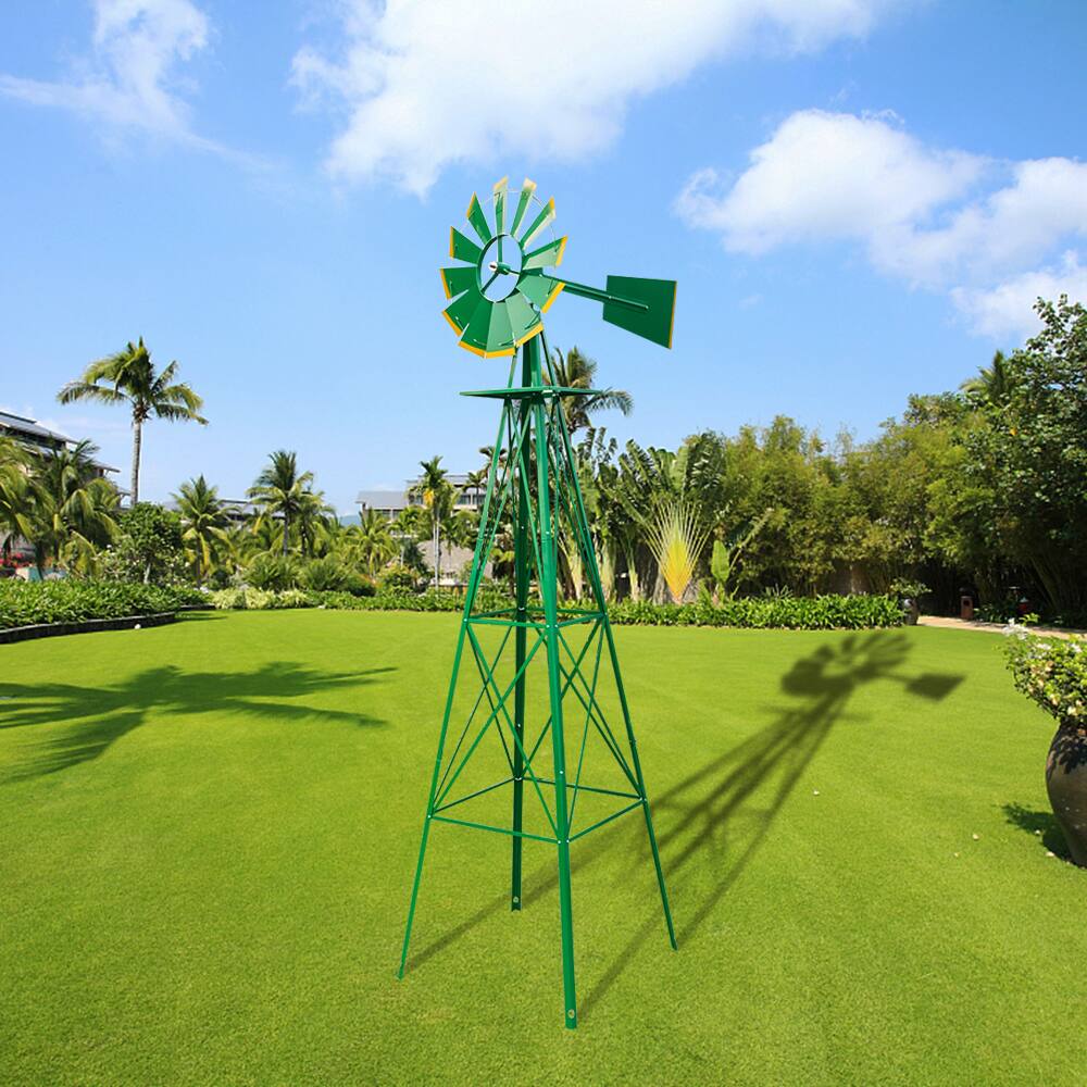 Alt View 2. Winado - Windmill 8 FT Yard Garden Metal Ornamental Wind Mill Weather Resistant Decoration for Outdoor Garden - Green.
