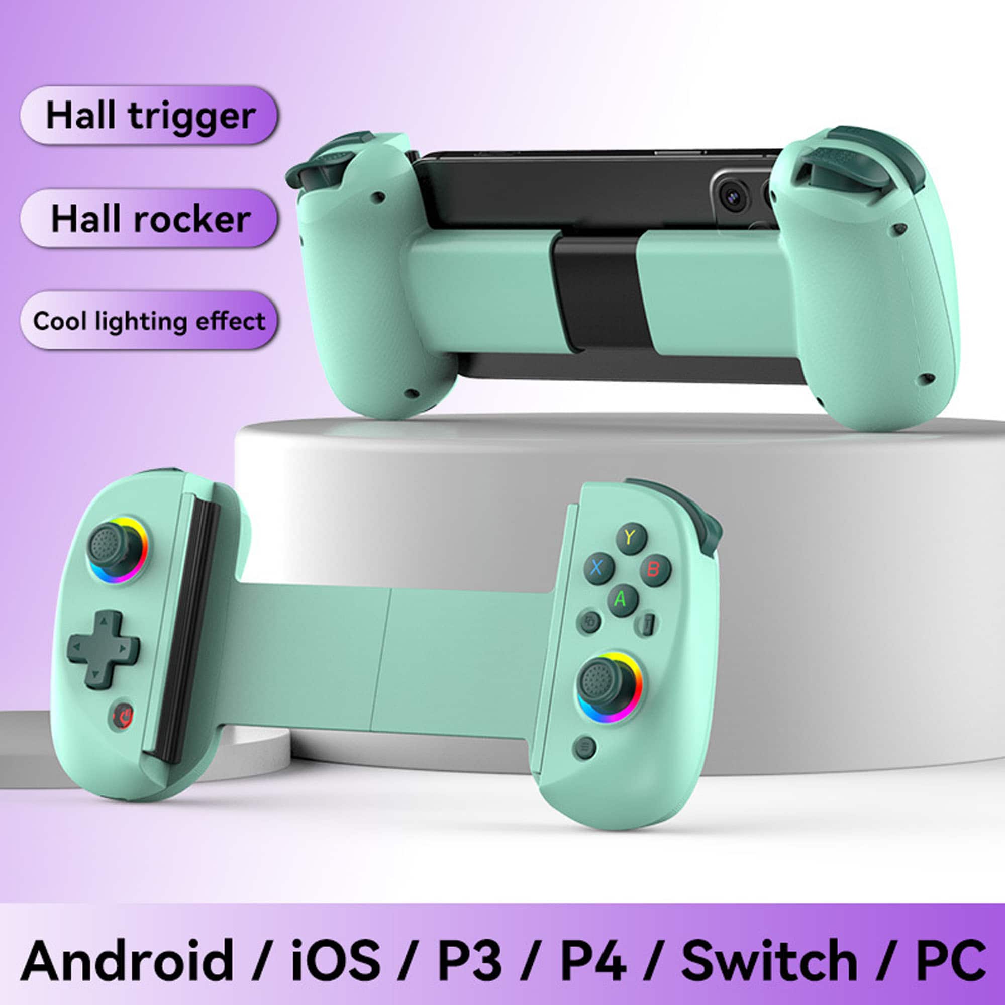 YONWAY - Wireless Telescopic Game Controller, Stretching Joystick with Dual Shock, RGB Lights for Switch/PS3/PS4/PC/iOS/Android - Green