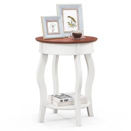 Gymax - 2-Tier Side Table w/ Storage Wooden Nightstand & Shelf & Solid Rubber Wood Legs - White, Walnut
