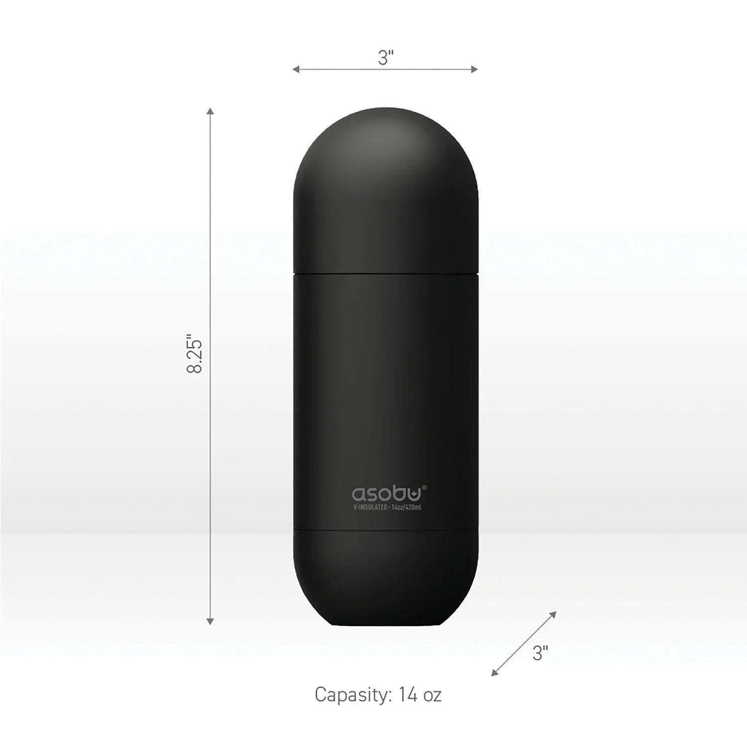 3" 8.25" asobu V-INSULATED 14oz/420ml 3" Capacity: 14 oz