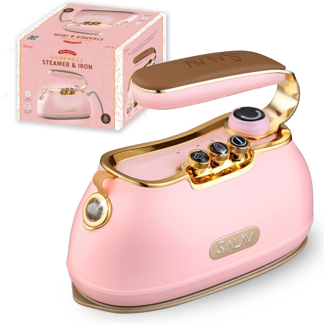 SALAV - Compact Retro 2 In 1 DuoPress Garment Steamer and Iron - Rose
