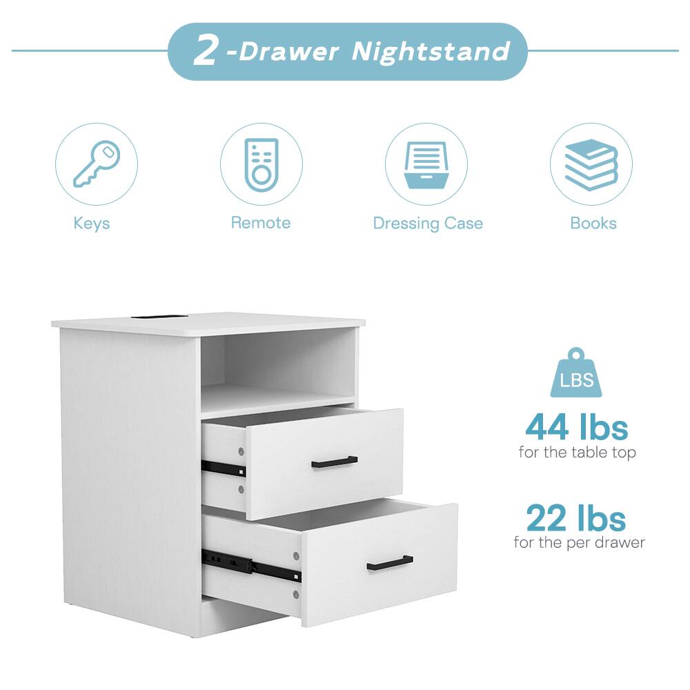 2-Drawer Nightstand

Keys  
Remote  
Dressing Case  
Books  

LBS  
44 lbs for the table top  
22 lbs for the per drawer