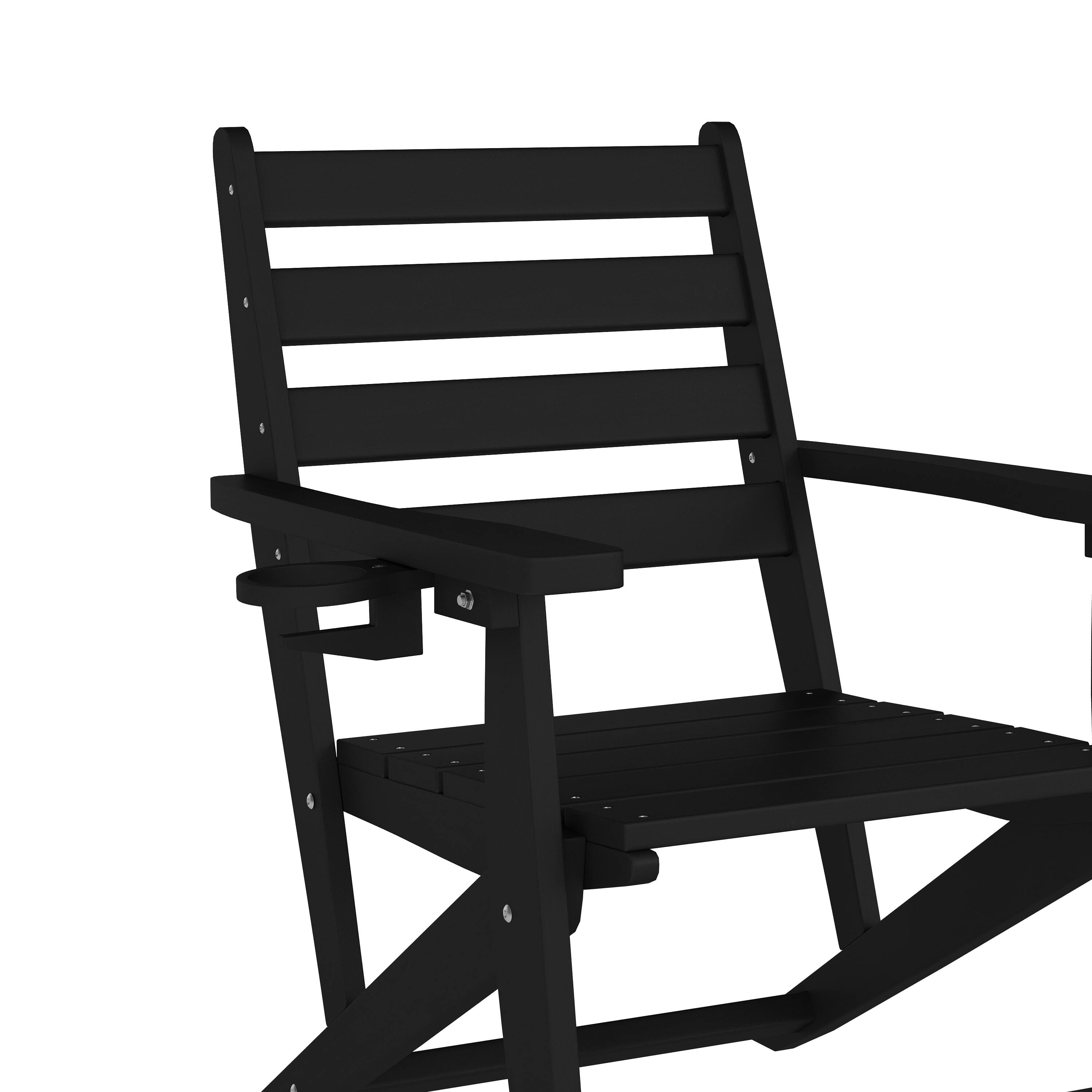 Alt View 9. Emma + Oliver - Arcata Adirondack Dining Chair with Fold Out Cup Holder, Weather Resistant Recycled HDPE Adirondack Chair - Black.