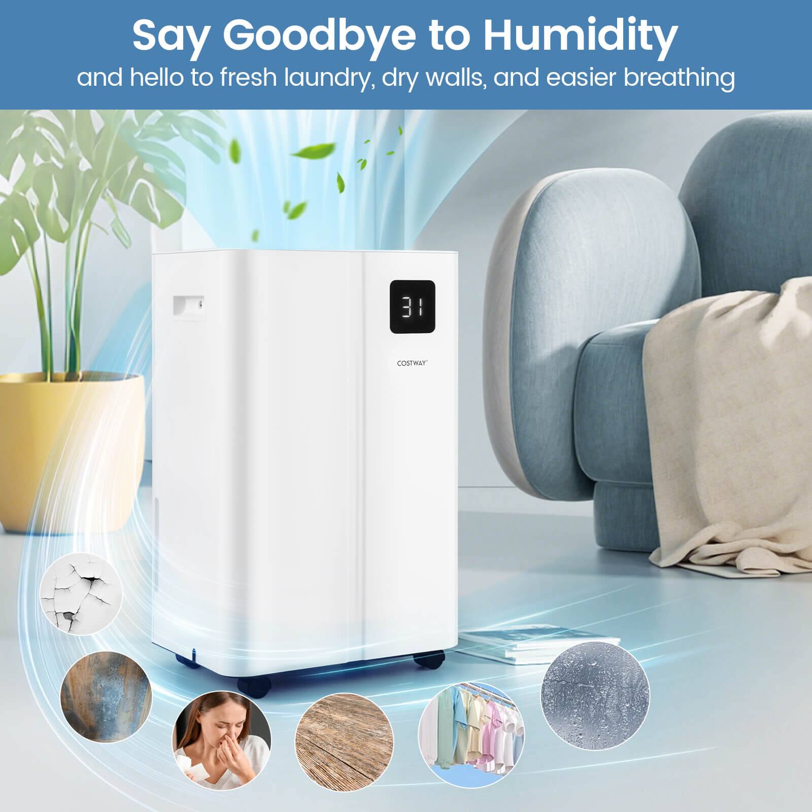 Say Goodbye to Humidity and hello to fresh laundry, dry walls, and easier breathing

COSTWAY