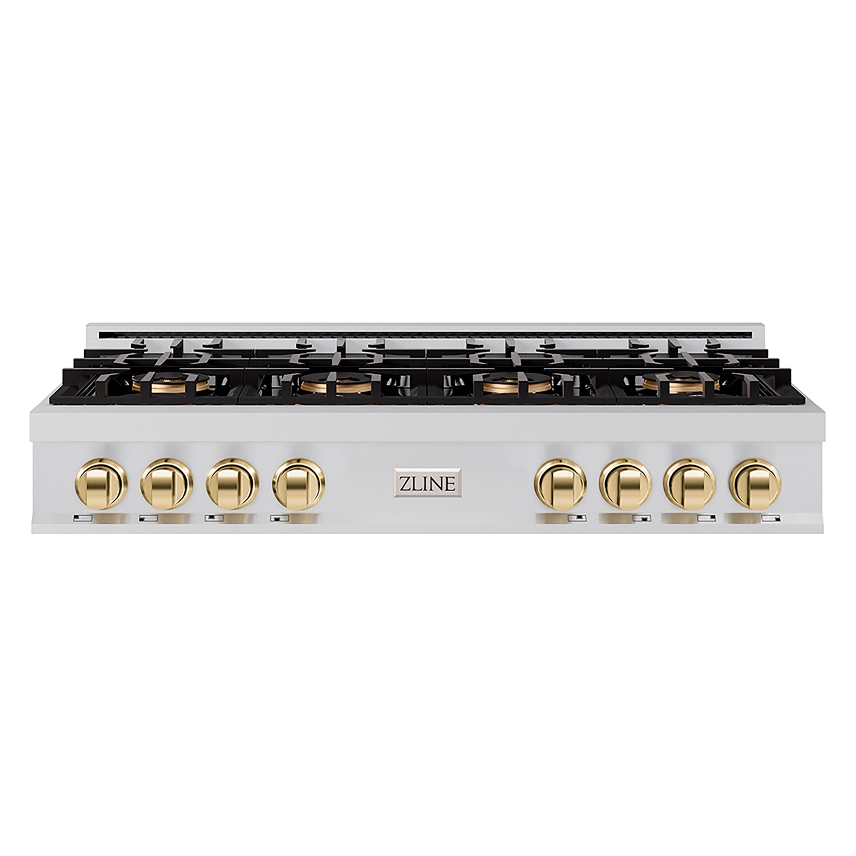 ZLINE - Autograph 48 in. Classic Rangetop with 8 DuoPro Burners and Gold Accents (PCRTZ-48-G) - Stainless Steel - Front_Zoom