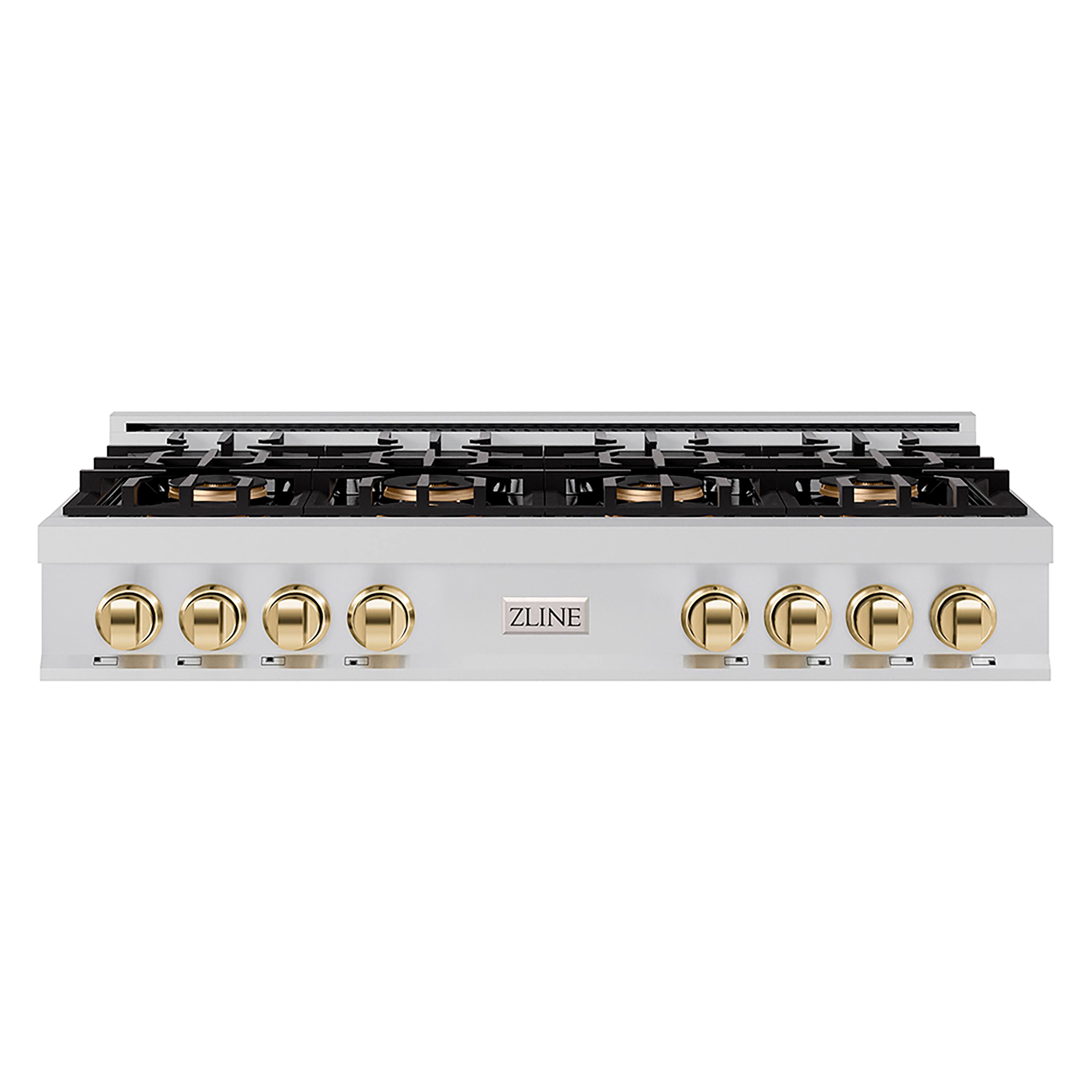 ZLINE - Autograph 48 in. Classic Rangetop with 8 DuoPro Burners and Gold Accents (PCRTZ-48-G) - Stainless Steel