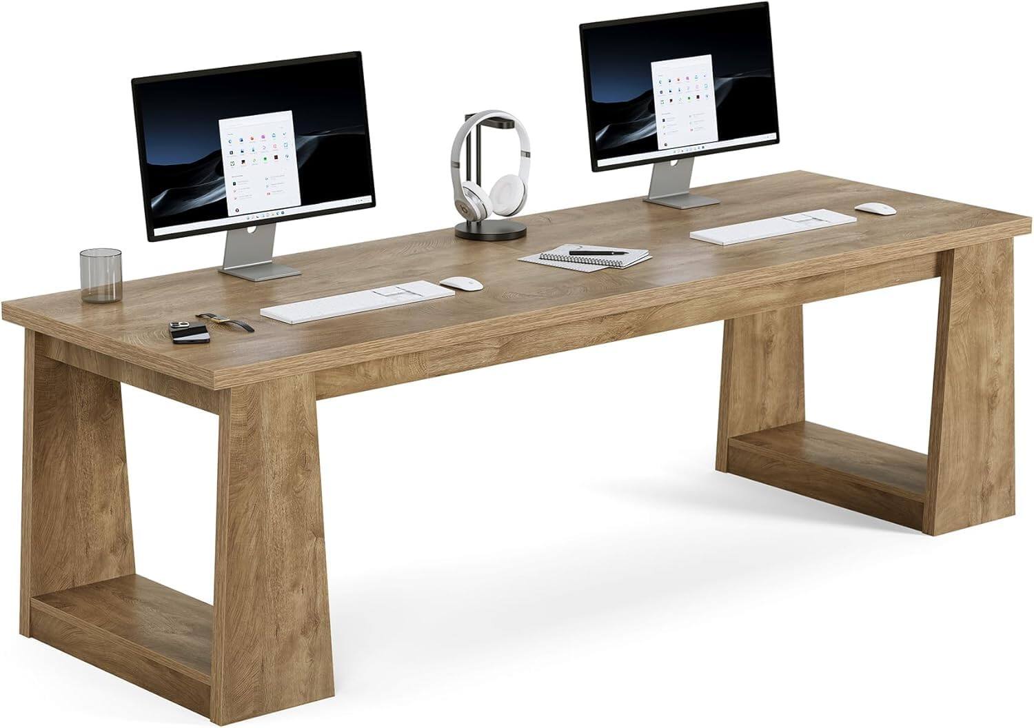 Alt View 5. Tribesigns - 86.6-Inch Two-Person Computer Desk with Large Shared Work Surface for Home Office or Study - Light Brown.