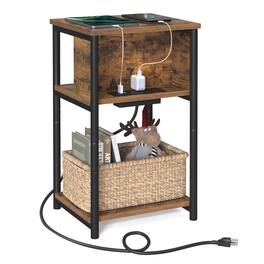 Songmics Home - Side Table with Charging Station, 3-Tier End Table with USB Ports and Outlets, Nightstand for Living Room, Bedroom - Rustic Brown and Black