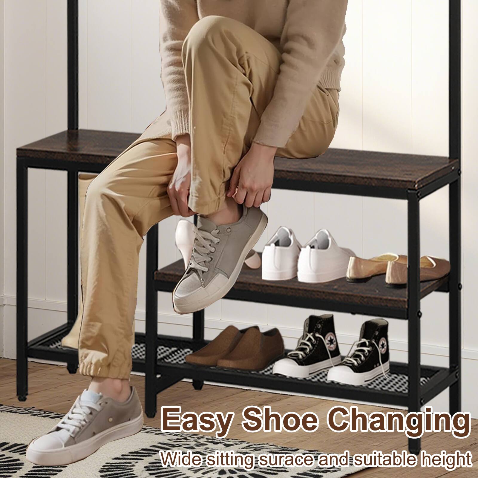Easy Shoe Changing  
Wide sitting surface and suitable height