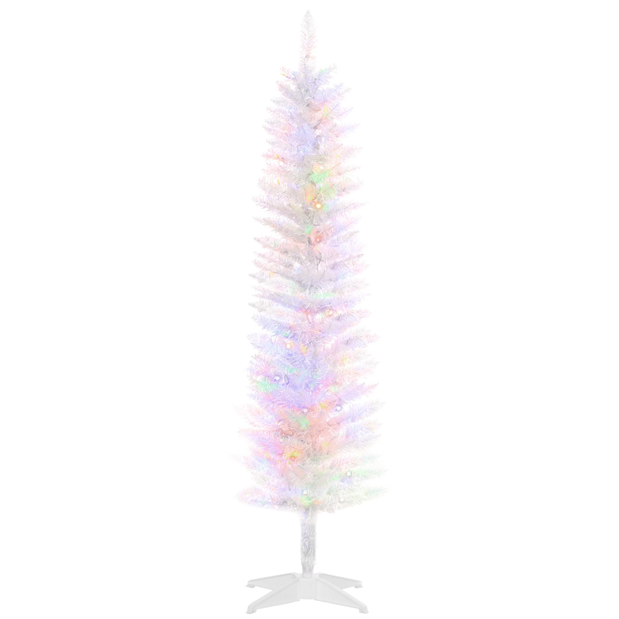 Homcom - 5ft Prelit Pencil Artificial Christmas Tree, 250 Colorful Branches 150 LEDs - White