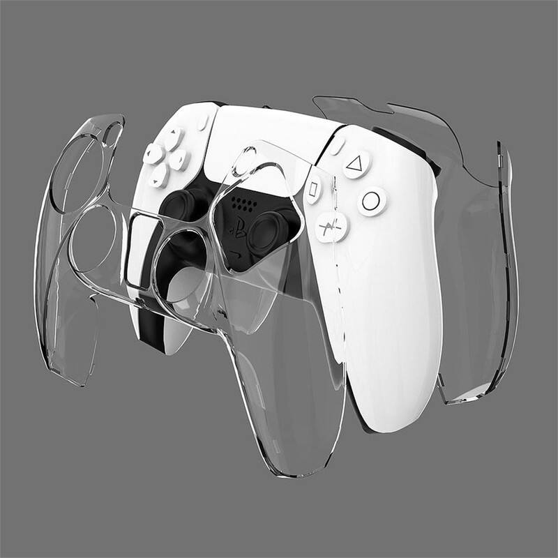 Back. SKRAN - Clear PC Crystal Case for PS5 Controller -Transparent Split Protective Cover, Anti-Fall,Full Protection Gaming Accessory - Transparent Red.