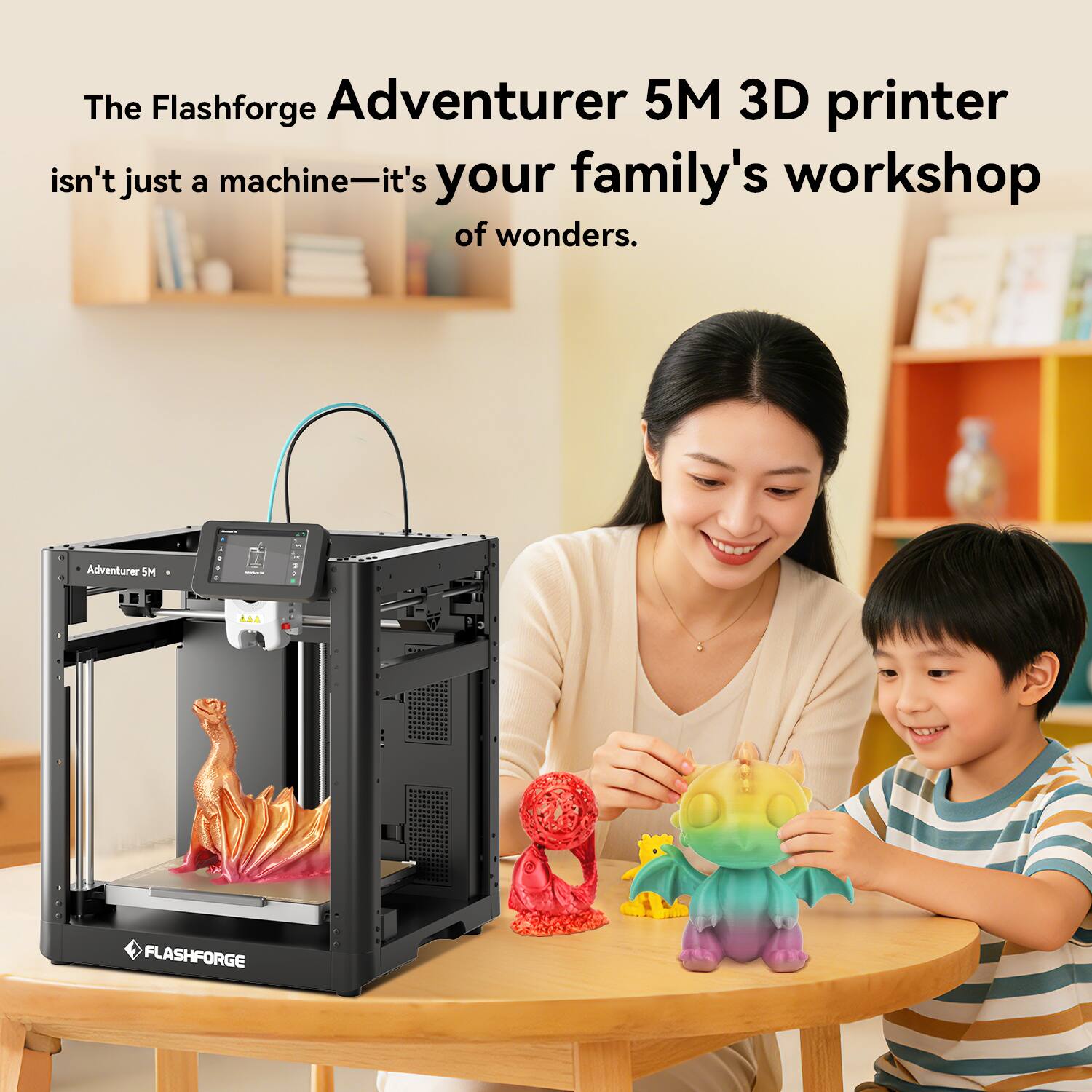 The Flashforge Adventurer 5M 3D printer isn't just a machine—it's your family's workshop of wonders.