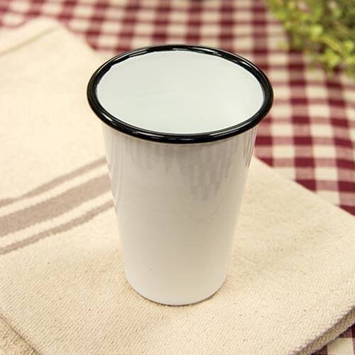 Front. BreeBe - *Black Rim Enamel Tumbler - White , Black.