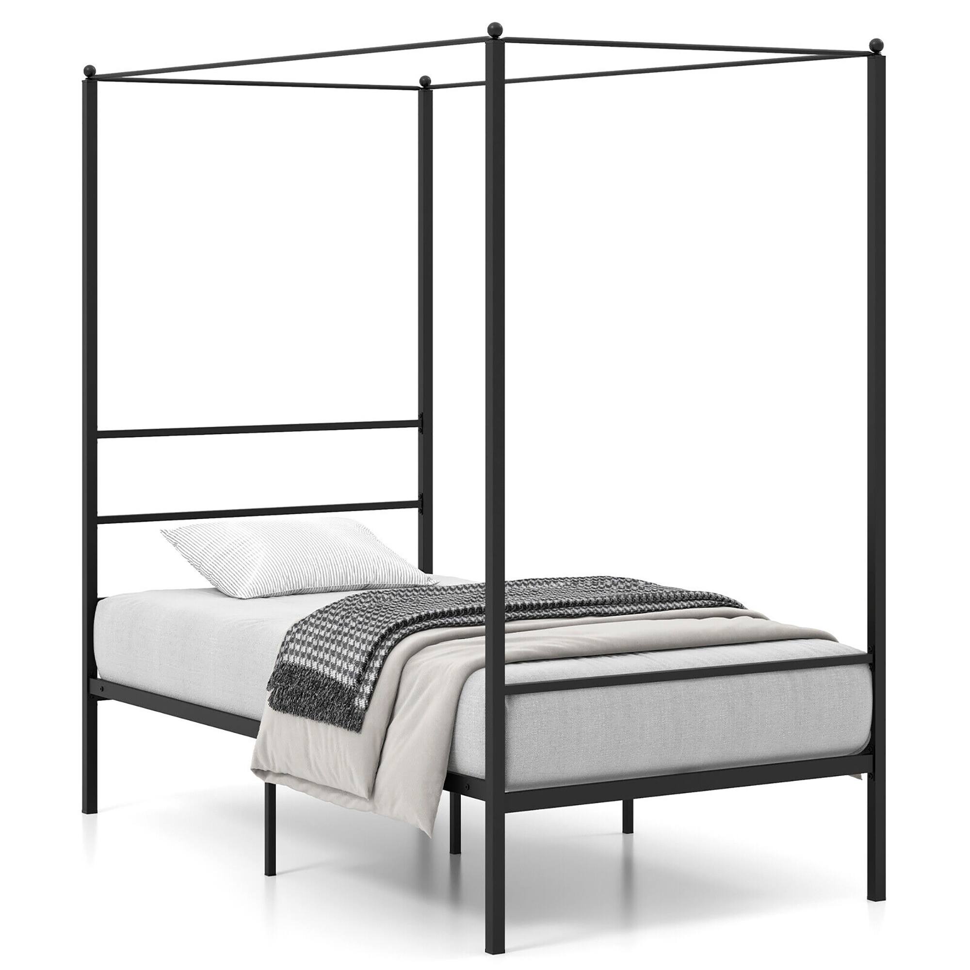 Alt View 1. Gymax - Gymax Twin Metal Canopy Platform Bed Frame Mattress Foundation w/ Slat Support - Black.