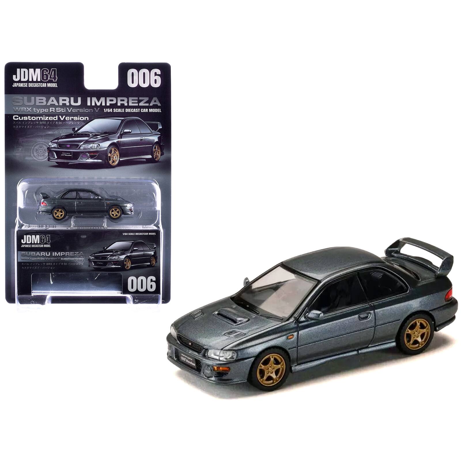 Subaru Impreza WRX Type R Sti Version V RHD Cool Gray Metallic "JDM64" Series 1/64 Diecast Model Car by Hobby Japan