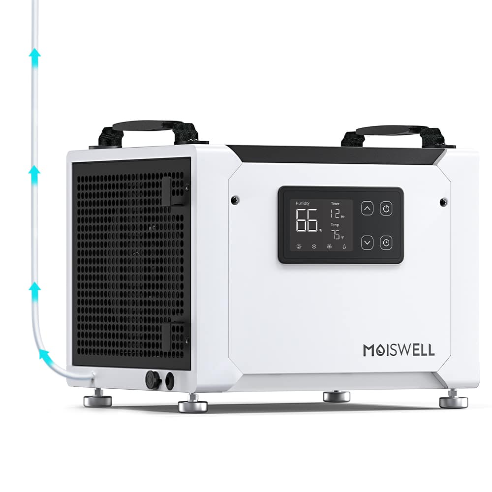 Moiswell - 70 Pints Energy Star Certified Commercial Dehumidifier with Pump for Crawlspace - White & Black