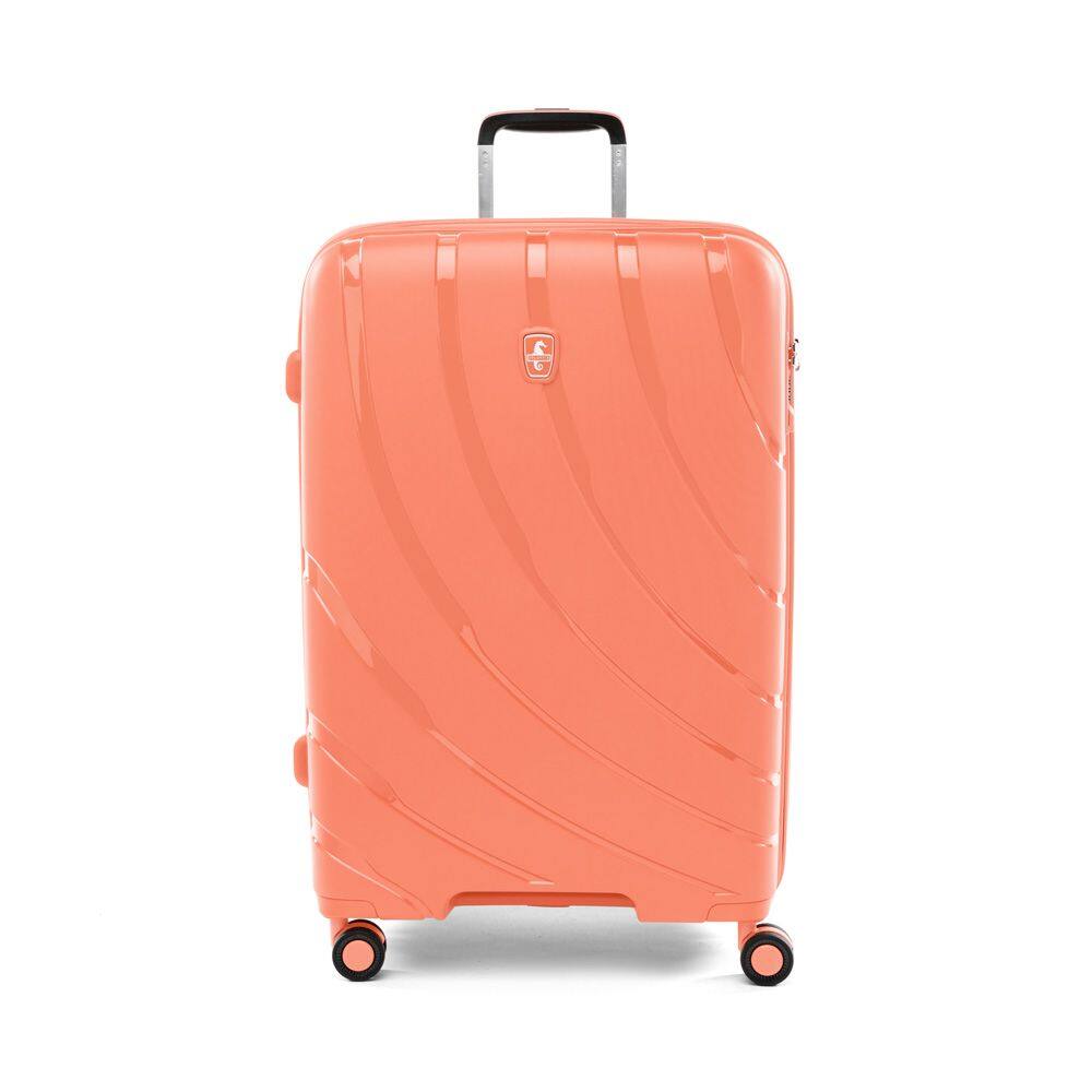 Angle. Atlantic - Atlantic Convertible Medium to Large Checked Expandable Hardside Spinner - Coral Orange.