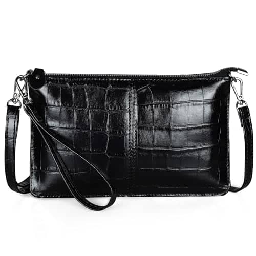 ESBANY - Genuine Leather Wristlet Clutch Wallet Purses Small Crossbody Bags for Women with RFID Blocking Card Slots - Black Crocodile Leather