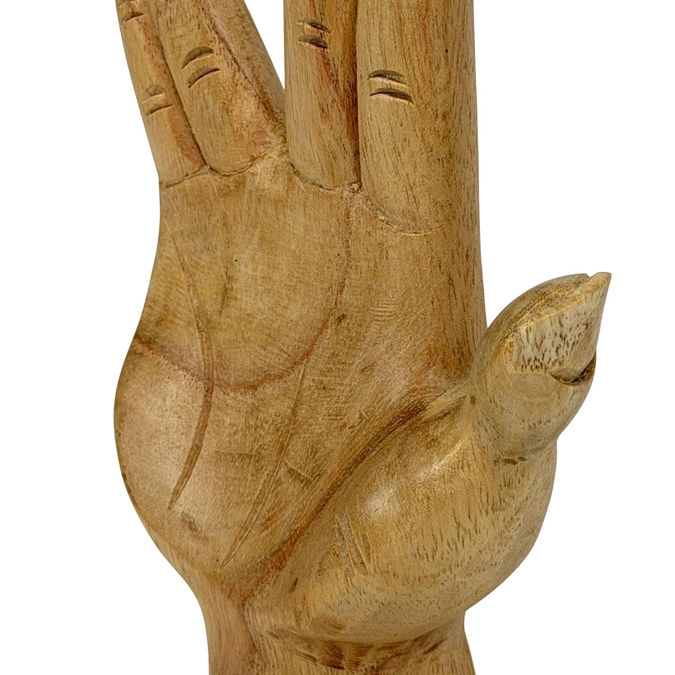 Alt View 9. Zeckos - Split-Finger Hand Sculpture Carved Natural Albesia Wood 7.75 Inch Tabletop - Natural.