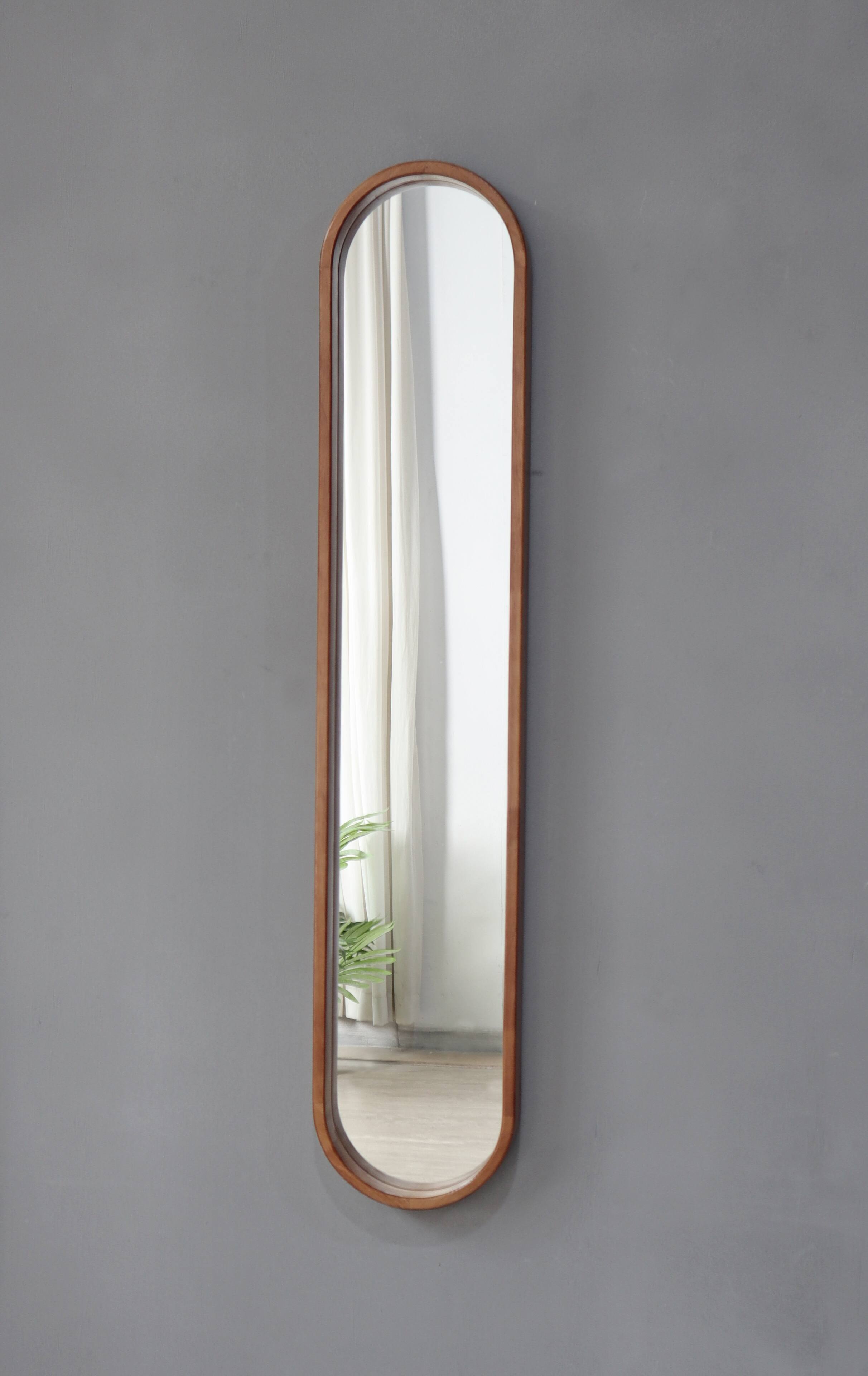 Front. TinyHomie - 9x47 Inch Decorative Rubber Frame Mirror with Elongated Oval Frame Brown.