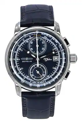Zeppelin - Jahre Chronograph Leather Strap Dial Quartz 86703 Men's Watch - Blue
