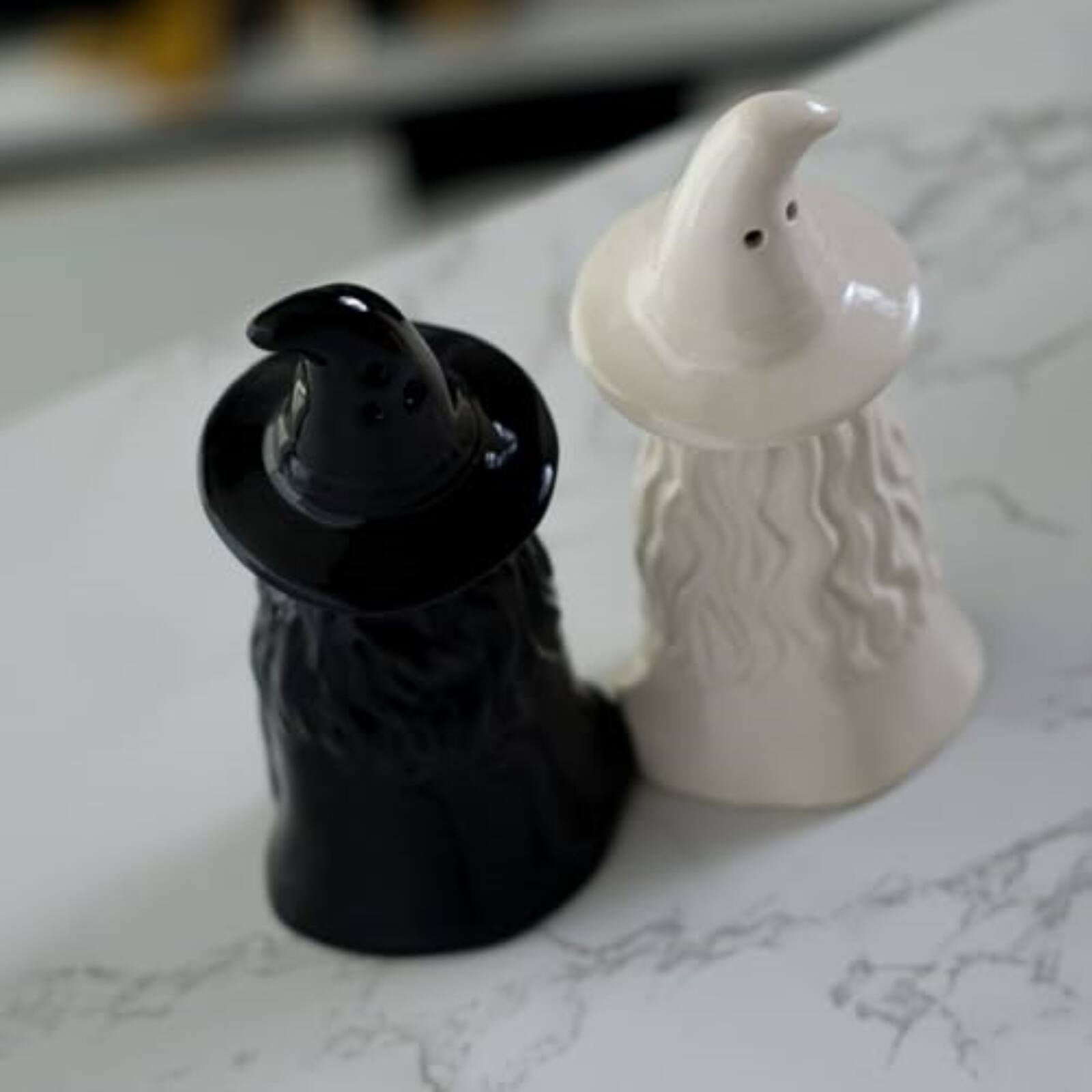 Alt View 3. Pacific Trading - Mystical White and Black Ceramic Magnetic Witch Salt and Pepper Shaker Set - Multicolor.