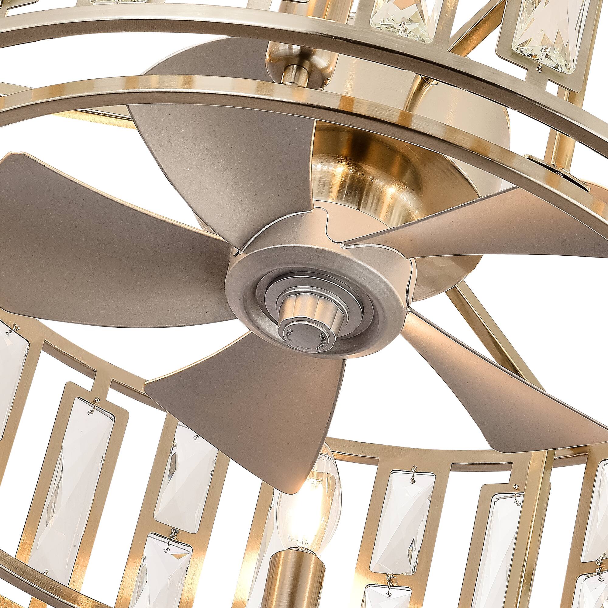 Alt View 10. Breezary - 20-inch Caged Ceiling Fan with Light, DC Motor, 5-Blade, 6-Speed Remote, 6-Bulb Fixture, Timer, Downrod Mount - Sand Nickel & silver.