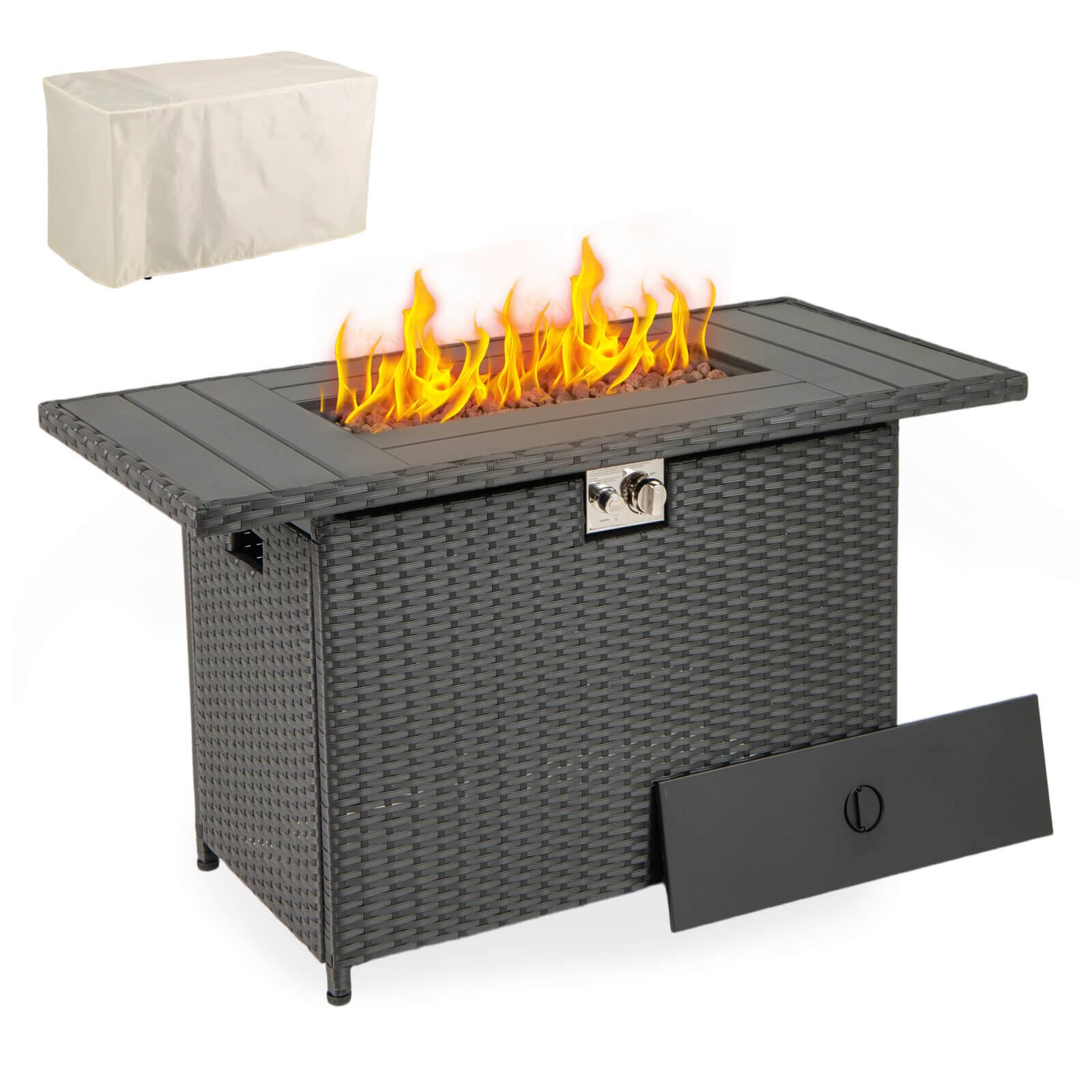 Front. Costway - Costway 44.5" Propane Fire Pit Table with Metal Slatted Tabletop & Stainless Steel Burner - Black.