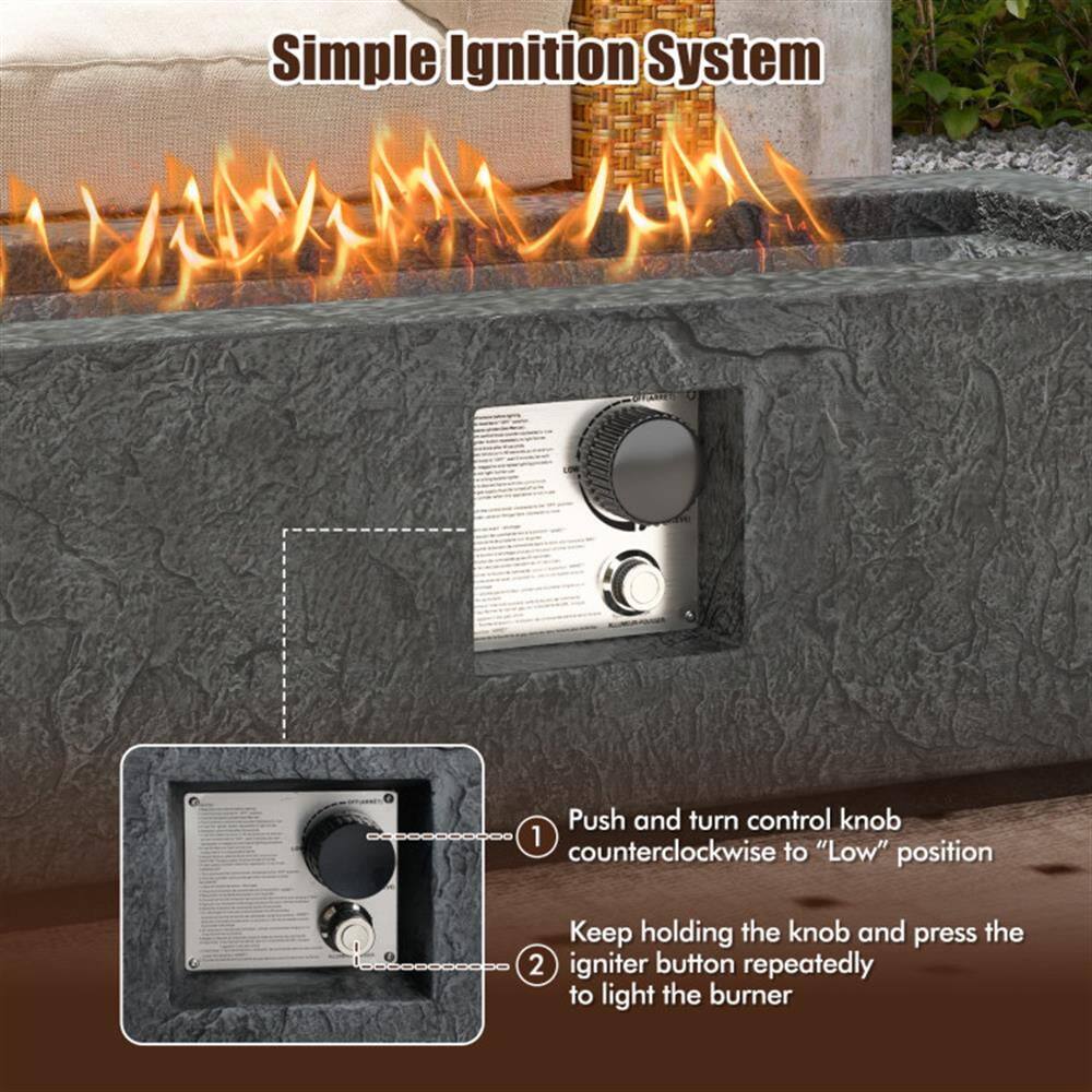 Simple Ignition System

1. Push and turn control knob counterclockwise to "Low" position
2. Keep holding the knob and press the igniter button repeatedly to light the burner