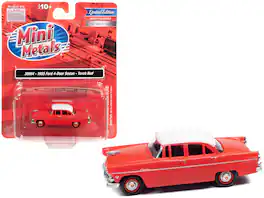 1955 Ford 4-Door Sedan Torch Red with White Top 1/87 (HO) Scale Model Car by Classic Metal Works - Red and White