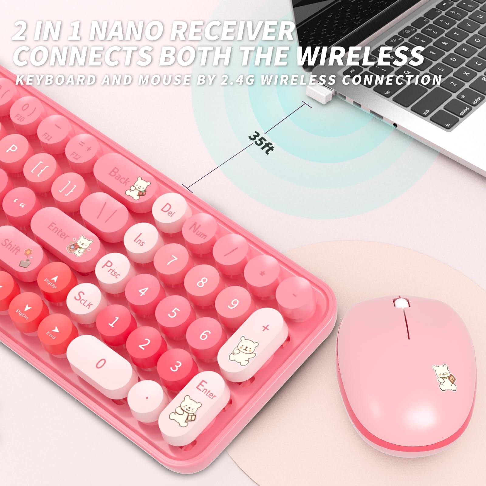 2 IN 1 NANO RECEIVER CONNECTS BOTH THE WIRELESS KEYBOARD AND MOUSE BY 2.4G WIRELESS CONNECTION 35ft