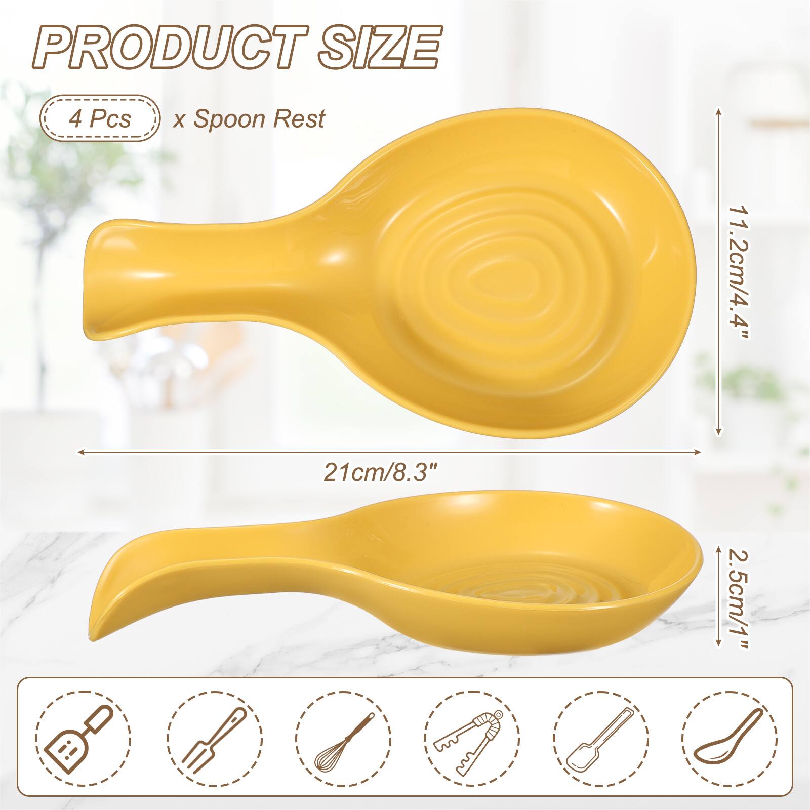 PRODUCT SIZE

4 Pcs x Spoon Rest

11.2cm/4.4" x 21cm/8.3" x 2.5cm/1"
