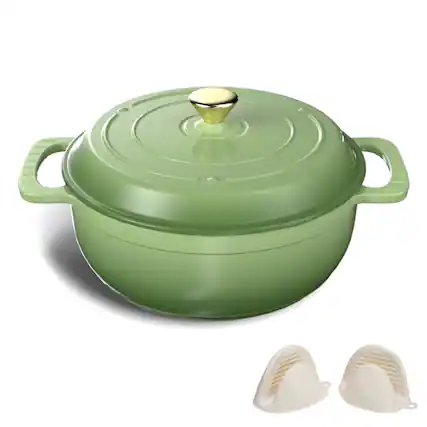 Front. Winado - 6QT Dutch Oven Enameled Cast Iron Bread Oven with Moisture-Lock Lid for Sourdough Baking & Cooking, Oven & Stovetop Safe - Green.