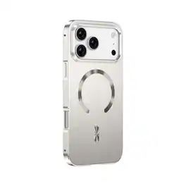 Dteck - Magnetic Matte Metal Frame Case for Apple iPhone 17 Pro Max, Qi Wireless Charging, Shockproof Slim Metal Back Cover - Silver