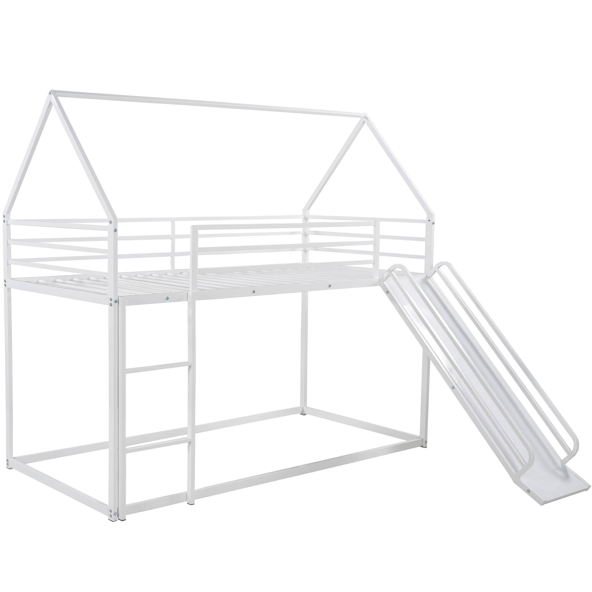 Alt View 2. GOODSILO - Twin Over Twin Playhouse Bunk Bed with Convertible Slide and Ladder for Kids - White.