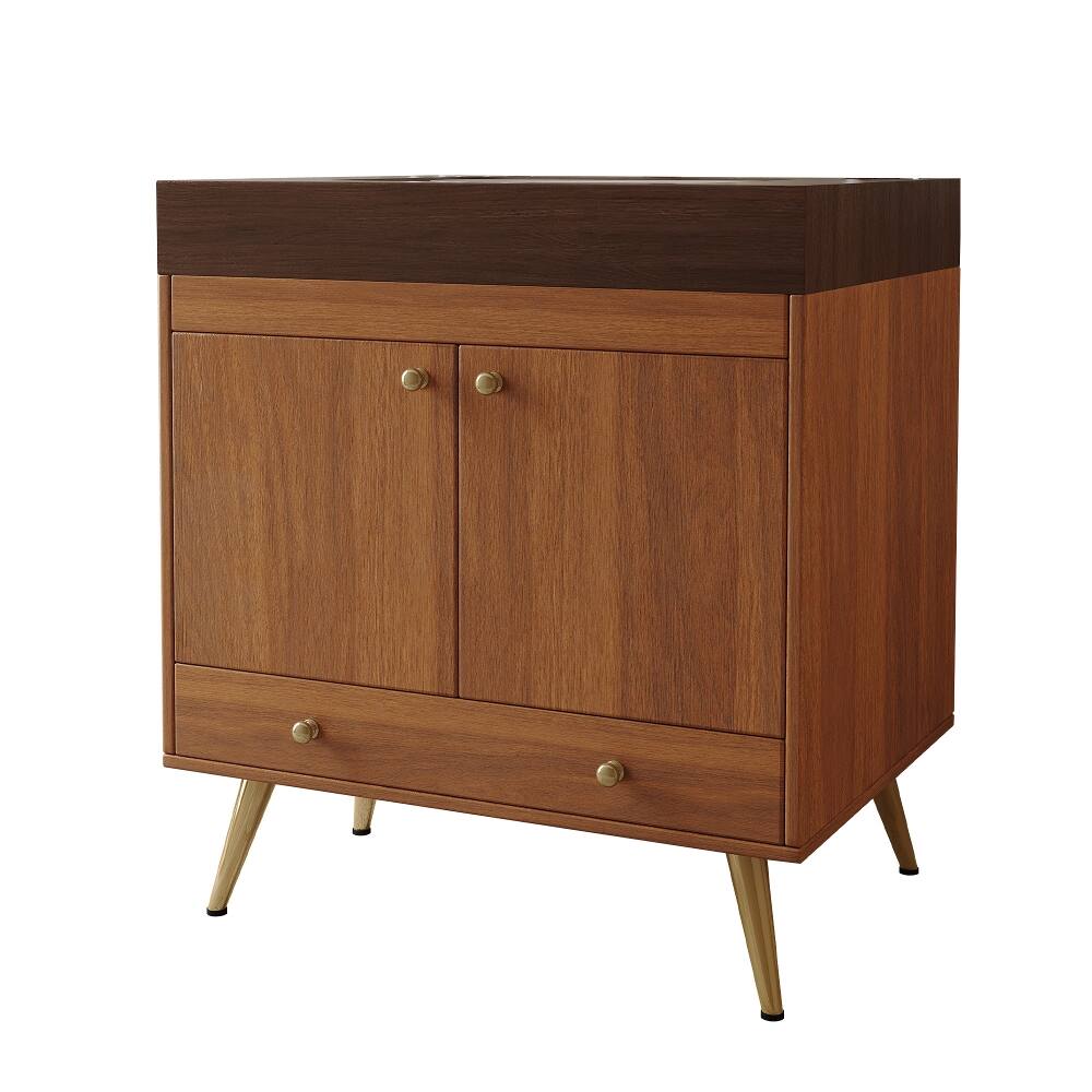 Alt View 4. Loheer - Loheer 30 inch freestanding bathroom vanity Walnut Faux Marble Top Ceramic Sink - Walnut.