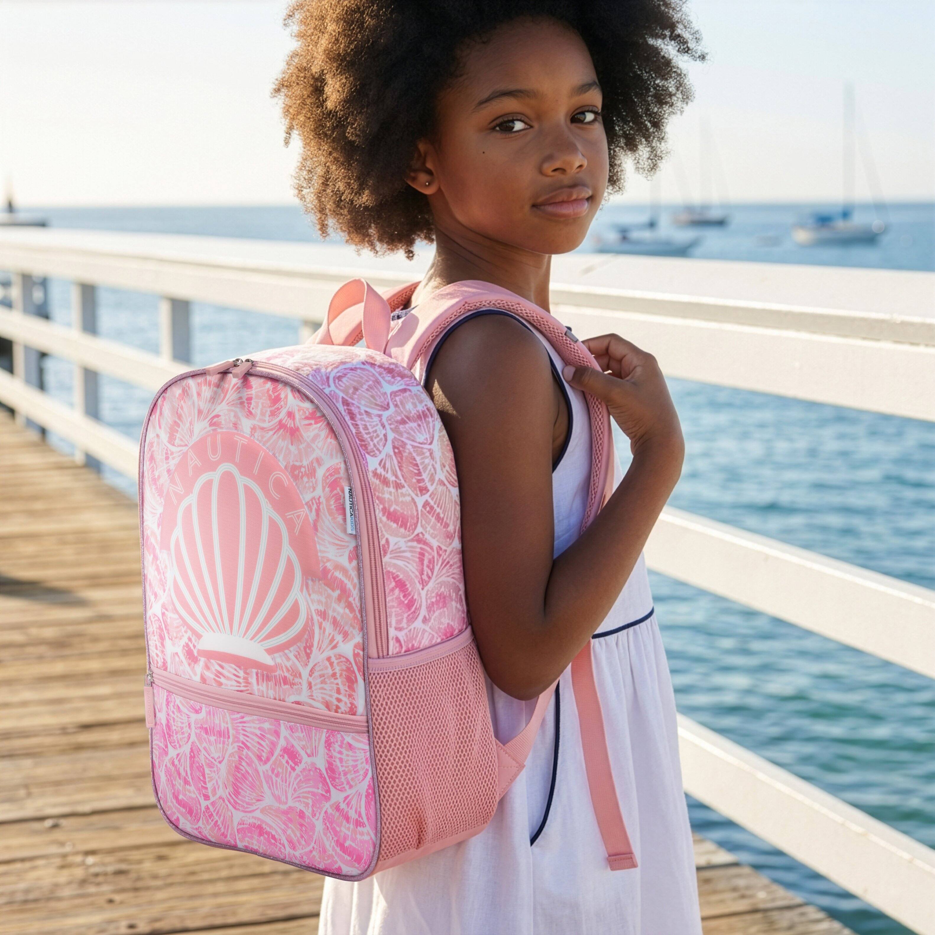 Angle. Nautica - Nautica 16" Back to Basics Kids Backpack with Cushioned Back and Shoulder Straps | Pink Shell - Pink Shell.