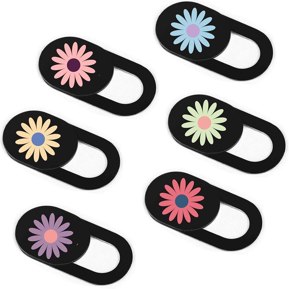 Front. RTMB - 6-Pack Ultra-Thin Laptop & Device Webcam Cover Slide, Daisy Pattern.