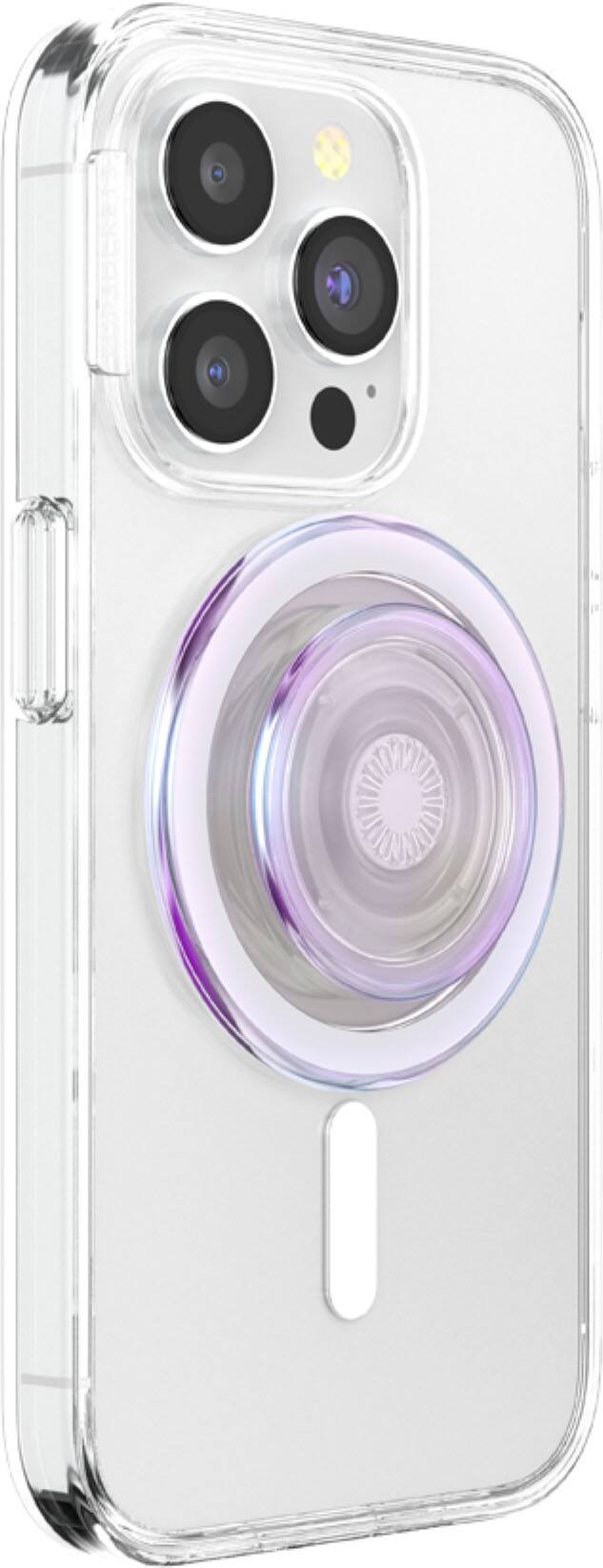 Angle. PopSockets - MagSafe PopGrip Universal Magnetic Grip & Stand with Adapter Ring for Cell Phones - Opalescent Purple.