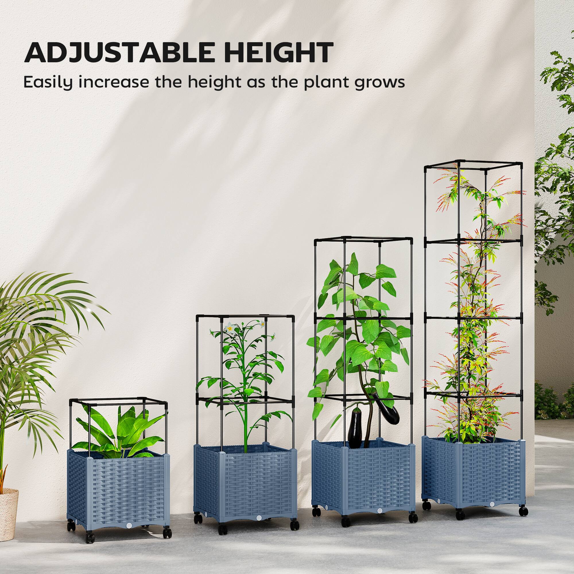 ADJUSTABLE HEIGHT  
Easily increase the height as the plant grows