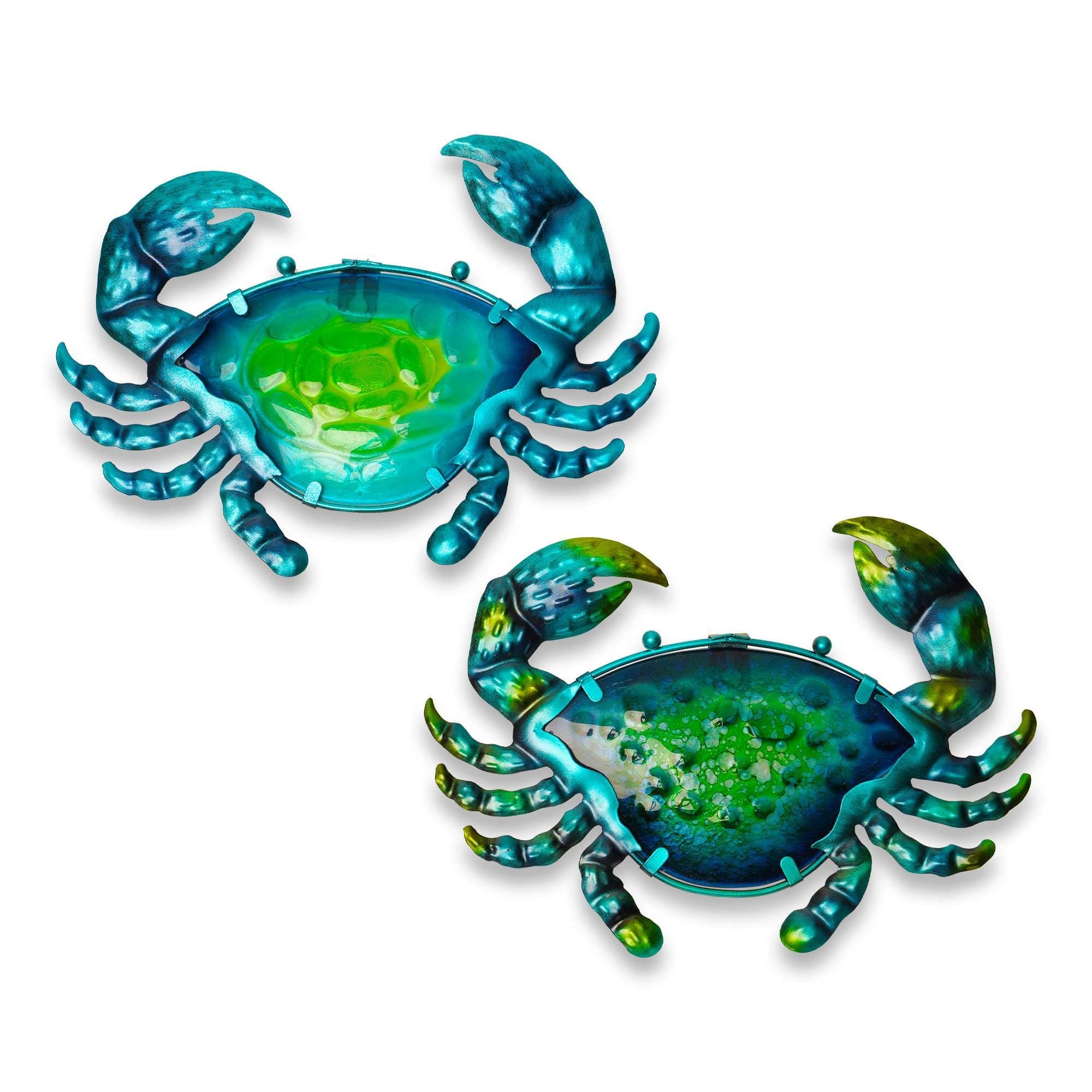G128 - Crab Metal Wall Art Set Coastal Ocean Beach Theme Indoor Outdoor Hanging Decor for Bedroom Living Room Garden Patio - Blue, Green